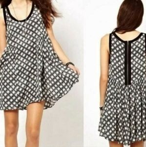 Free People Molly Dot Mini Dress Medium black white scoop neck zipper back